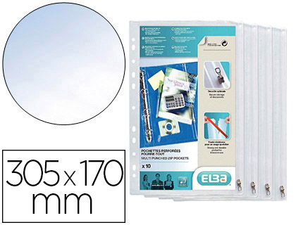 Pochette plastique perforée Zip Elba PVC lisse 305x170mm - Sachet 10