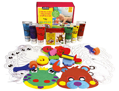 Papeterie Scolaire : Coffret pébéo atelier tacticolor gouache au doigt + masques + accesoires pour 24 enfants