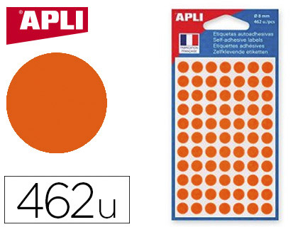 Fourniture de bureau : Pastille adhésive apli agipa diamètre 8mm permanente coloris orange pochette de 462 