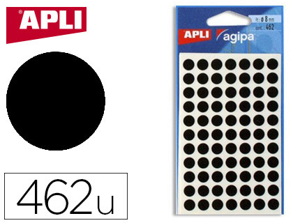 Fourniture de bureau : Pastille adhésive apli agipa diamètre 8mm permanente coloris noir pochette de 462 