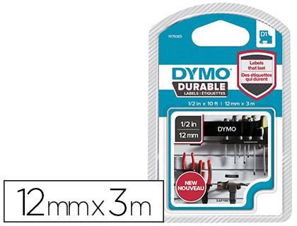 Fourniture de bureau : Ruban dymo d1 polyester adhésif permanent 12mmx3m blanc/noir
