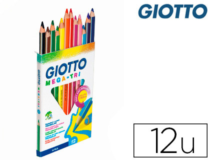 Fournitures de bureau : Crayon couleur giotto mega tri forme triangulaire mine large 55mm coloris assortis étui de 12