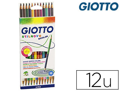 Fournitures de bureau : Crayon couleur giotto stilnovo bicolore hexagonal 68mm mine 33 mm 24 coloris assortis étui de 12