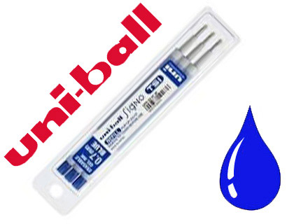 Fourniture de bureau : Recharge uniball roller signo tsi encre gel effaçable pointe moyenne tracé 07mm coloris bleu set de 3 