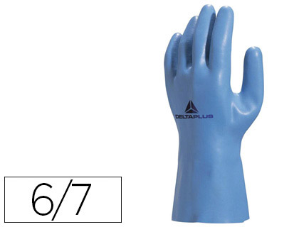 Fourniture de bureau : Gant latex deltaplus support coton jersey longueur 30cm épaisseur 125mm coloris bleu taille 6/7 