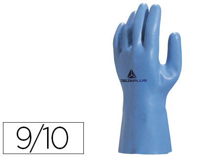 Fourniture de bureau : Gant latex deltaplus support coton jersey longueur 30cm épaisseur 125mm coloris bleu taille 9/10 