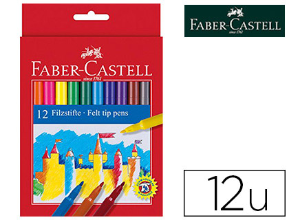 Fourniture de bureau : Feutre faber castell scolaire pointe robuste capuchon ventilé lavable couleurs assorties étui de 12 