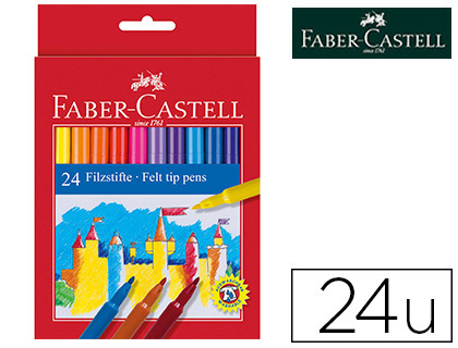 Fourniture de bureau : Feutre faber castell scolaire pointe robuste capuchon ventilé lavable couleurs assorties étui de 24 
