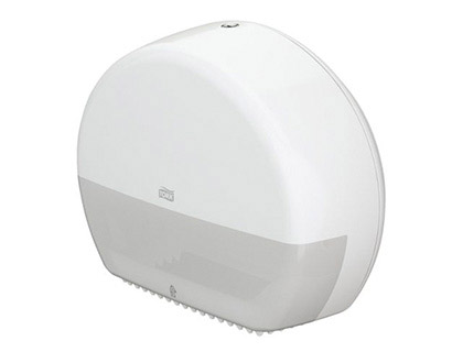 Fourniture de bureau : Distributeur papier toilette tork jumbo t2 dévidage central fonction fin rouleau fenêtre visualisation coloris blanc