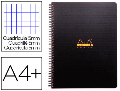 Fourniture de bureau : Cahier rhodiactive notebook reliure intégrale noire couverture polypropylène a4+ 22,5x29,7cm 160 pages 90g 5x5mm microperforé