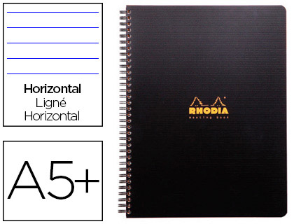 Fourniture de bureau : Cahier rhodiactive notebook reliure intégrale noire couverture polypropylène a5+ 16x21cm 160 pages 90g ligné microperforé