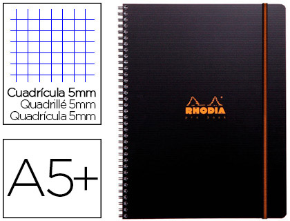 Fourniture de bureau : Cahier rhodiactive notebook reliure intégrale noire couverture pp a5+ 16x21cm 160 pages 90g 5x5mm microperforé