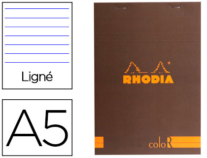 Fourniture de bureau : Bloc agrafé rhodia color n°16 a5 148x21cm couverture pelliculée taupe 70f 90g ligné microperforé taupe
