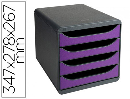 Fourniture de bureau : Module classement exacompta big box 4 tiroirs ouverts monobloc ultra rigide coloris gris/violet