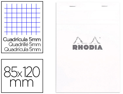Fourniture de bureau : Bloc agrafé rhodia white n°12 85x12cm couverture carte enduite 80f 80g 5x5mm microperforé blanc