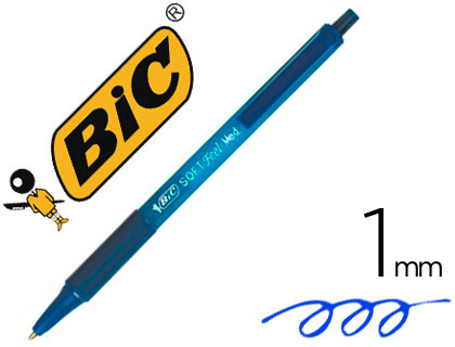 BIC Soft Feel - Stylo à Bille Rétractable avec Grip en Caoutchouc - Pointe Moyenne (1,0 mm) - Bleu