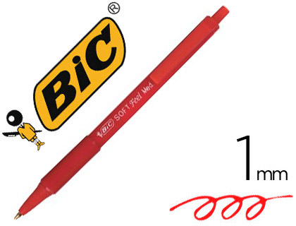 BIC Soft Feel - Stylo à Bille Rétractable avec Grip en Caoutchouc - Pointe Moyenne (1,0 mm) - Rouge