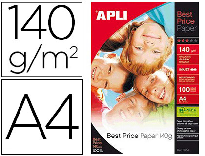 Fourniture de bureau : Papier photo apli agipa jet d'encre best price brillant a4 140g/m2 paquet 100 feuilles