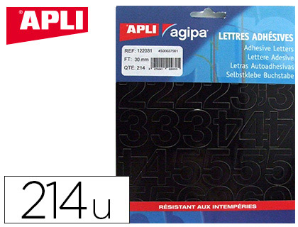 Fourniture de bureau : Chiffre apli agipa adhésif 30mm résiste humidité coloris noir pochette 214 unités