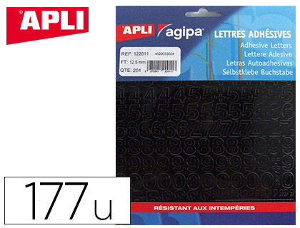 Fourniture de bureau : Chiffre apli agipa adhésif 20mm résiste humidité coloris noir pochette de 177