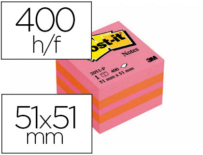 Fournitures de bureau : Bloc-notes post-it minis 51x51mm 400f repositionnables coloris plaisir