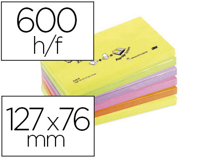 Fournitures de bureau : Bloc-notes post-it recharges z-notes 127x76mm 100f repositionnables coloris néon assortis 6 blocs