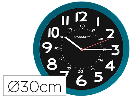 Fournitures de bureau : Horloge q-connect murale plastique design moderne couleur vive 1 pile aa non fournie diamètre 30cm bleu