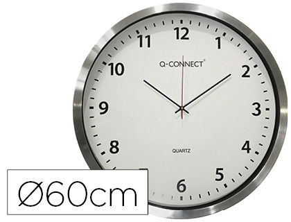 Fourniture de bureau : Horloge q-connect murale design actuel grande lisibilité 1 pile aa non fournie diamètre 60cm gris chromé