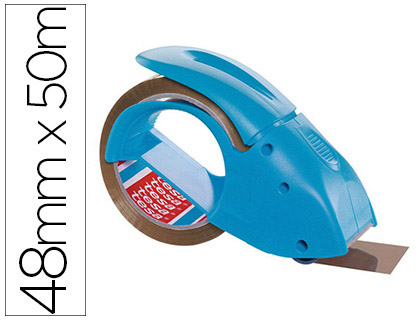 Fourniture de bureau : Dévidoir tesa pack'n'go manuel silencieux système protection couteau inclus ruban adhésif polypropylène 50mx48mm coloris bleu