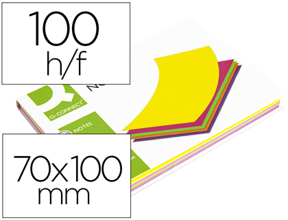 Fournitures de bureau : Bloc notes q-connect quick notes 70x100mm 100f magnetiques repositionables coloris neon