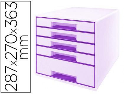 Fourniture de bureau : Module classement leitz wow 5 tiroirs polystyrène coloris violet métallisé