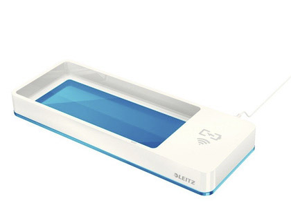 Papeterie Scolaire : Plumier leitz wow dual 105x32x271mm avec chargeur induction pour recharge smartphone coloris bleu
