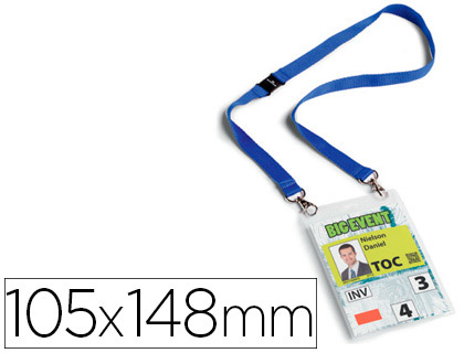 Fourniture de bureau : Porte-badge durable a6 lacet duo kit évènementiel pvc transparent lacet bleu
