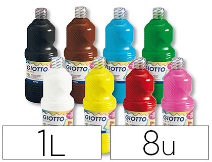 Fourniture de bureau : Gouache liquide giotto prête à l'emploi pigments riches couvrante crémeuse coloris assortis F533500 boîte 8 flacons 1000ml