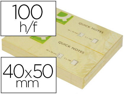 Fournitures de bureau : Bloc-notes q-connect quick notes 40x50mm 3 blocs 100f repositionnables coloris jaune