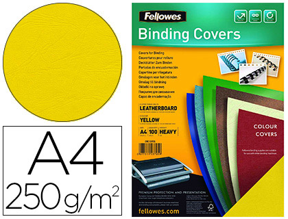 Fourniture de bureau : Couverture fellowes grain cuir 250g format a4 coloris jaune paquet 100