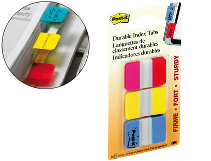 Fournitures de bureau : Marque-pages post-it index rigide 25x44mm 22f 3 coloris rouge jaune bleu set 22 index/couleur