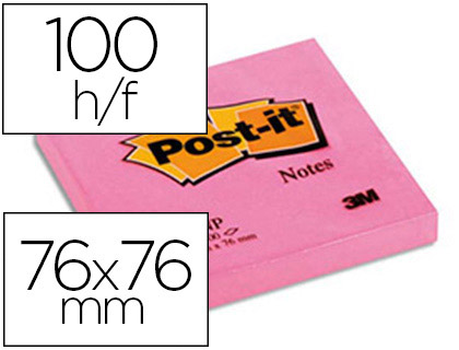 Fournitures de bureau : Bloc-notes post-it couleurs néon 76x76mm 100f repositionnables coloris rose fluo