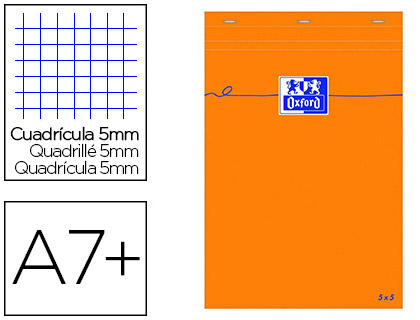 Fournitures de bureau : Bloc bureau oxford a7+ papier vélin surfin agrafé en tête couverture enveloppante 85x120mm 80f 80g 5x5mm orange