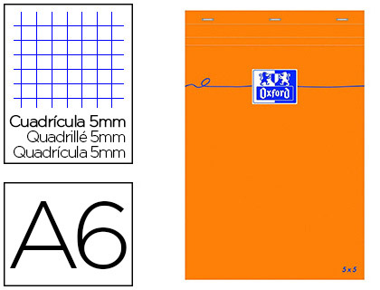 Fourniture de bureau : Bloc bureau oxford papier a6 vélin surfin agrafé en tête couverture enveloppante 105x148mm 80f 80g 5x5mm coloris orange