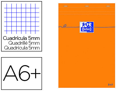 Fournitures de bureau : Bloc bureau oxford a6+ papier vélin surfin agrafé en tête couverture enveloppante 110x170mm 80f 80g 5x5mm orange