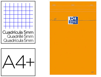 Fourniture de bureau : Bloc bureau oxford a4+ papier vélin surfin agrafé en tête couverture enveloppante 210x320mm 80f 80g 5x5mm coloris orange
