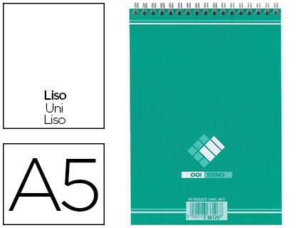 Fournitures de bureau : Bloc bureau sténo a5 reliure intégrale 148x210mm 180 pages 60g uni coloris vert lagon