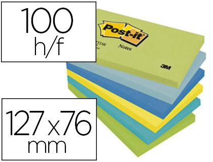 Fournitures de bureau : Bloc-notes post-it couleurs rêveuses 127x76mm 100f repositionnables 5 coloris assortis 6 blocs