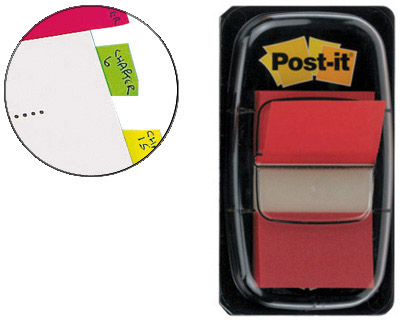 Fournitures de bureau : Marque-pages post-it standard index 25x44mm 50f coloris rouge