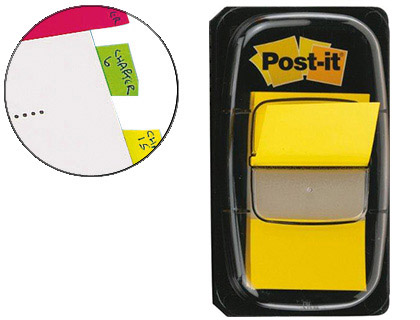 Fournitures de bureau : Marque-pages post-it standard index 25x44mm 50f coloris jaune