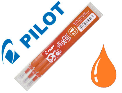 Fournitures de bureau : Recharge roller pilot frixion clicker écriture moyenne 05mm encre effaçable coloris orange set de 3 