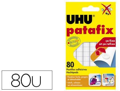 Fournitures de bureau : Pastille adhésive uhu patafix fixe coloris blanc sachet de 80 