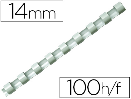 Fournitures de bureau : Anneau plastique à relier fellowes dos rond capacité 100f 14mm diamètre 300mm longueur coloris blanc boîte 100