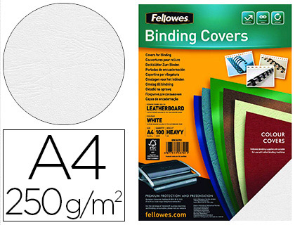 Fourniture de bureau : Couverture fellowes grain cuir 250g format a4 coloris blanc paquet 100